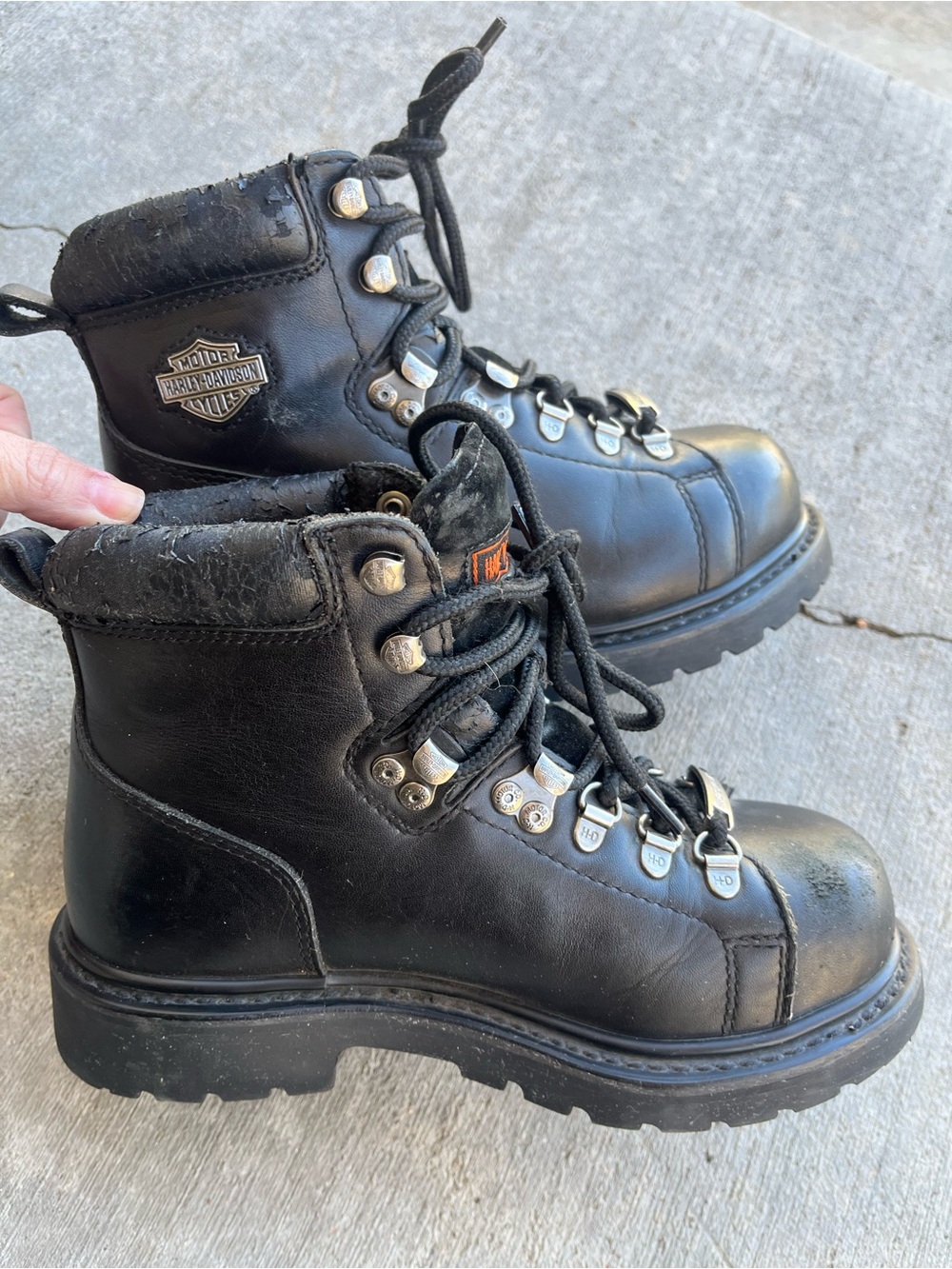 Harley-Davidson Black Leather Lace-Up Motorcycle Boots with Silver Hardware